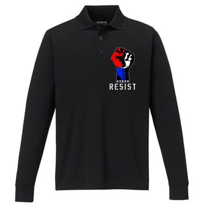 Resist Revolution Fight USA Stars Flag Fist Anti Trump Performance Long Sleeve Polo