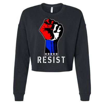 Resist Revolution Fight USA Stars Flag Fist Anti Trump Cropped Pullover Crew