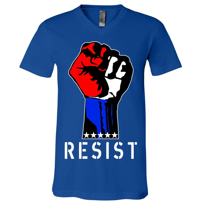 Resist Revolution Fight USA Stars Flag Fist Anti Trump V-Neck T-Shirt