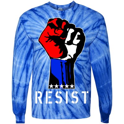 Resist Revolution Fight USA Stars Flag Fist Anti Trump Tie-Dye Long Sleeve Shirt