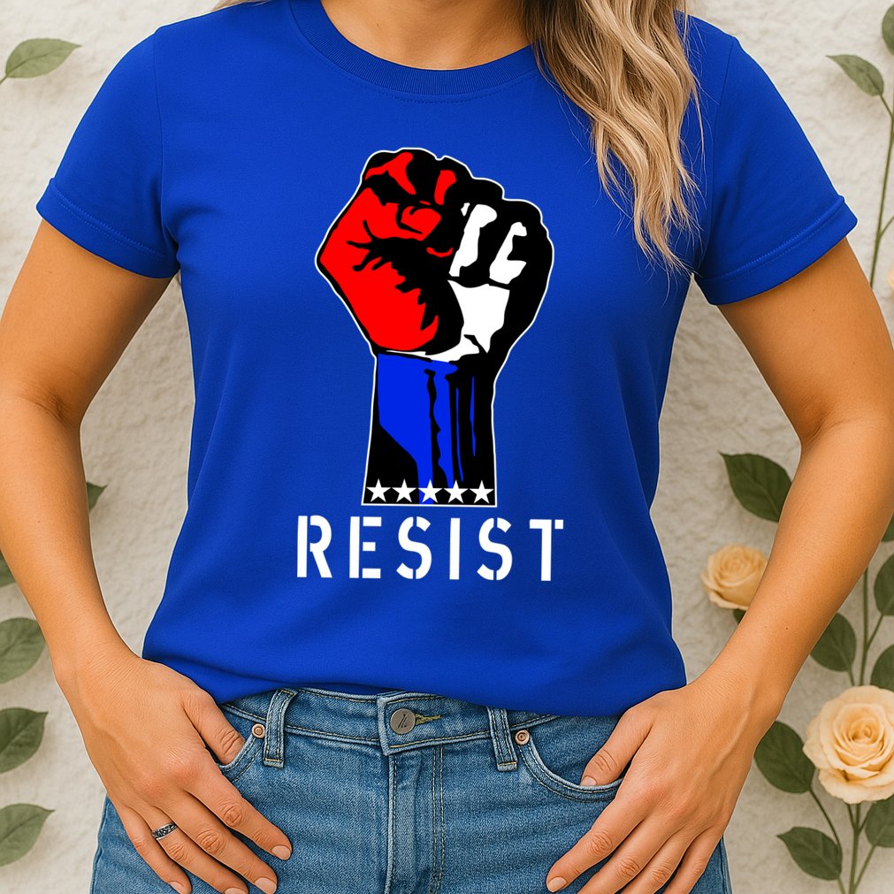 Resist Revolution Fight USA Stars Flag Fist Anti Trump Womens T-Shirt