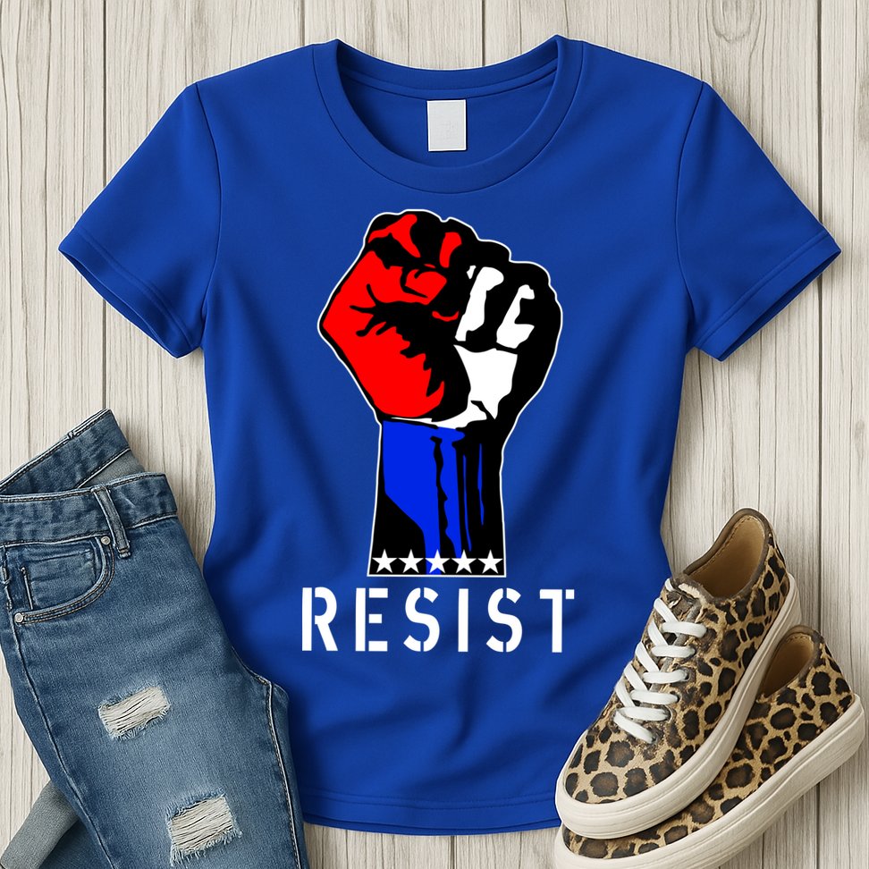 Resist Revolution Fight USA Stars Flag Fist Anti Trump Womens T-Shirt