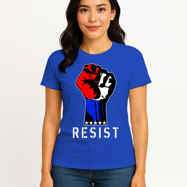 Resist Revolution Fight USA Stars Flag Fist Anti Trump Womens T-Shirt
