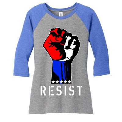 Resist Revolution Fight USA Stars Flag Fist Anti Trump Women's Tri-Blend 3/4-Sleeve Raglan Shirt