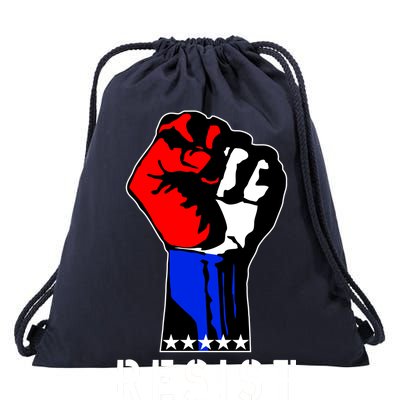 Resist Revolution Fight USA Stars Flag Fist Anti Trump Drawstring Bag