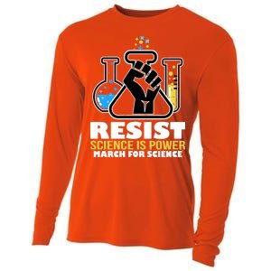 Resist Science is Power March for Science Fist Logo Cooling Performance Long Sleeve Crew