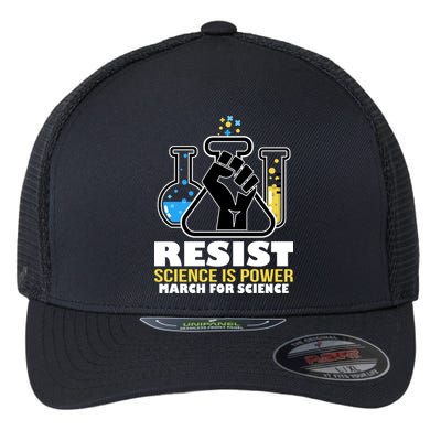 Resist Science is Power March for Science Fist Logo Flexfit Unipanel Trucker Cap