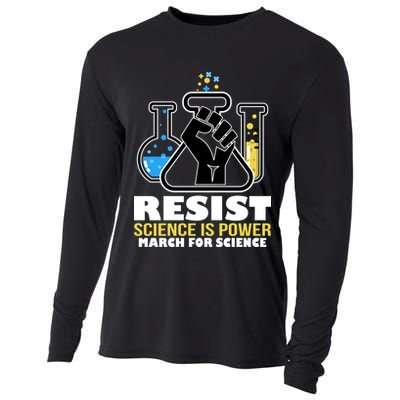 Resist Science is Power March for Science Fist Logo Cooling Performance Long Sleeve Crew