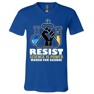 Resist Science is Power March for Science Fist Logo V-Neck T-Shirt