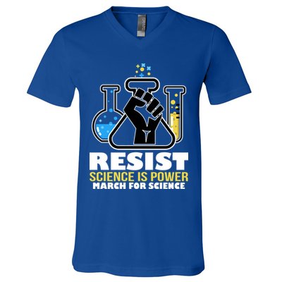Resist Science is Power March for Science Fist Logo V-Neck T-Shirt