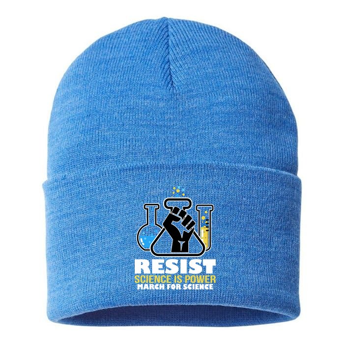 Resist Science is Power March for Science Fist Logo Sustainable Knit Beanie