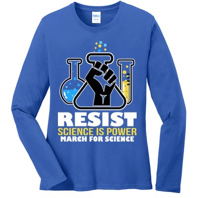 Resist Science is Power March for Science Fist Logo Ladies Long Sleeve Shirt