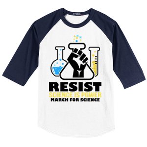 Resist Science is Power March for Science Fist Logo Baseball Sleeve Shirt