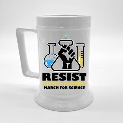 Resist Science is Power March for Science Fist Logo Beer Stein