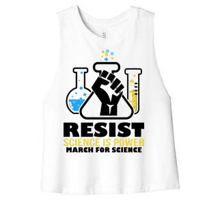 Resist Science is Power March for Science Fist Logo Women's Racerback Cropped Tank