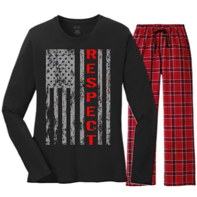 Respect Flag Of America Women's Long Sleeve Flannel Pajama Set 