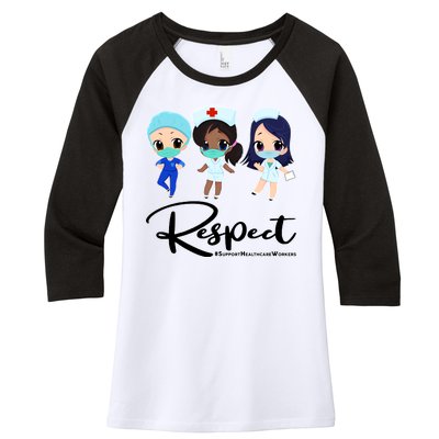 Respect Support Healthcare Workers Women's Tri-Blend 3/4-Sleeve Raglan Shirt