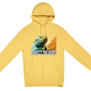 Respect The Beard Funny Bearded Dragon Premium Pullover Hoodie