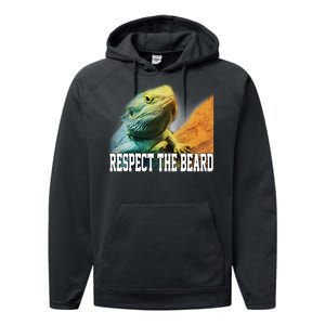 Respect The Beard Funny Bearded Dragon Performance Fleece Hoodie