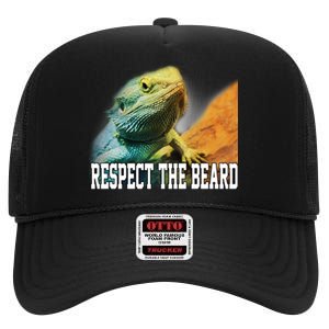 Respect The Beard Funny Bearded Dragon High Crown Mesh Back Trucker Hat