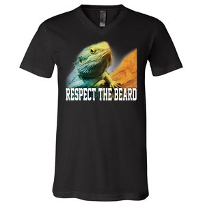 Respect The Beard Funny Bearded Dragon V-Neck T-Shirt