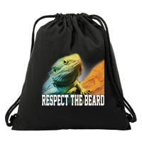 Respect The Beard Funny Bearded Dragon Drawstring Bag