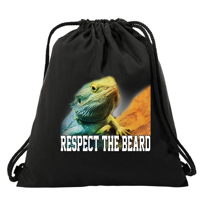 Respect The Beard Funny Bearded Dragon Drawstring Bag