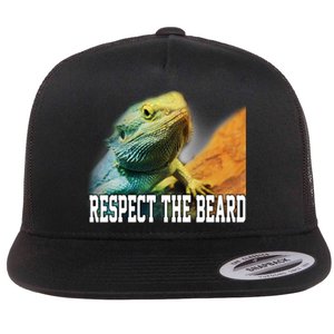 Respect The Beard Funny Bearded Dragon Flat Bill Trucker Hat