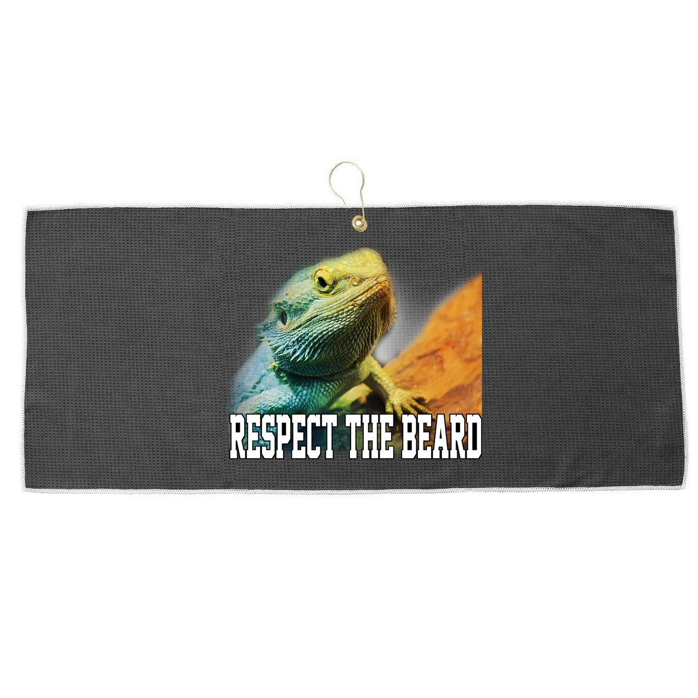 Respect The Beard Funny Bearded Dragon Large Microfiber Waffle Golf Towel
