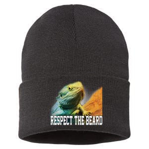 Respect The Beard Funny Bearded Dragon Sustainable Knit Beanie