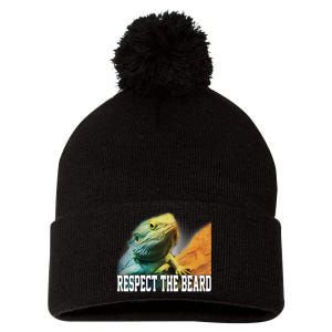 Respect The Beard Funny Bearded Dragon Pom Pom 12in Knit Beanie