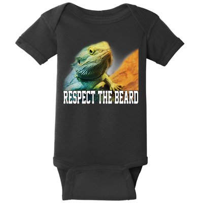 Respect The Beard Funny Bearded Dragon Baby Bodysuit