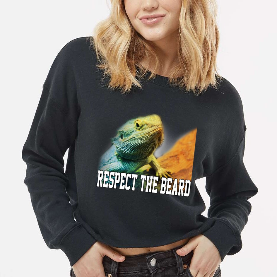 Respect The Beard Funny Bearded Dragon Cropped Pullover Crew