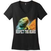 Respect The Beard Funny Bearded Dragon Women's V-Neck T-Shirt