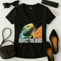 Respect The Beard Funny Bearded Dragon Women's V-Neck T-Shirt
