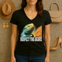 Respect The Beard Funny Bearded Dragon Women's V-Neck T-Shirt