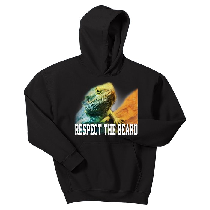 Respect The Beard Funny Bearded Dragon Kids Hoodie