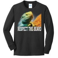 Respect The Beard Funny Bearded Dragon Kids Long Sleeve Shirt