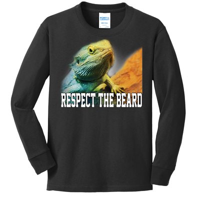 Respect The Beard Funny Bearded Dragon Kids Long Sleeve Shirt