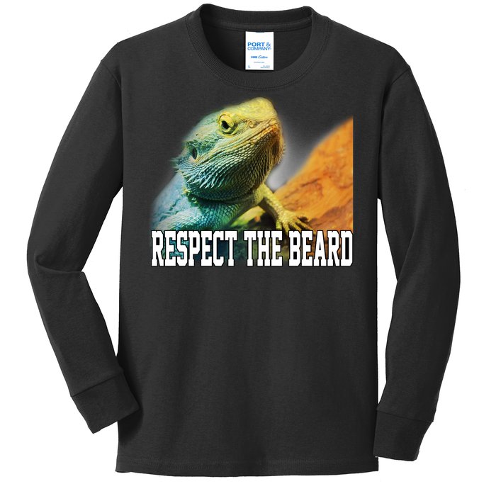 Respect The Beard Funny Bearded Dragon Kids Long Sleeve Shirt