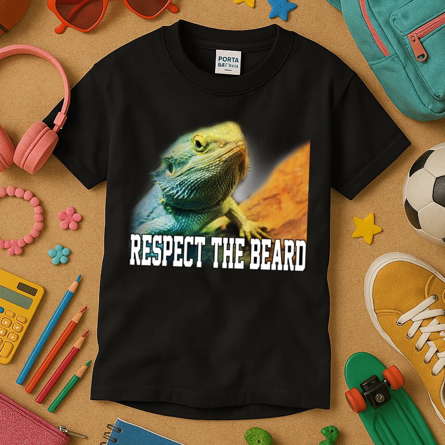 Respect The Beard Funny Bearded Dragon Kids T-Shirt