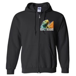 Respect The Beard Funny Bearded Dragon Full Zip Hoodie