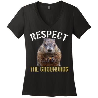 Respect The Groundhog Women's V-Neck T-Shirt