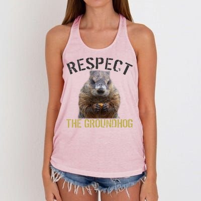 Respect The Groundhog Women's Knotted Racerback Tank