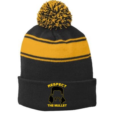 Respect The Mullet Hair Game Stripe Pom Pom Beanie