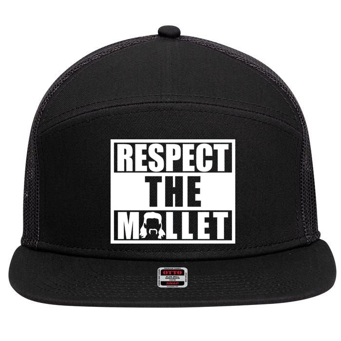 Respect The Mullet Hair Game Box Graphic 7 Panel Mesh Trucker Snapback Hat