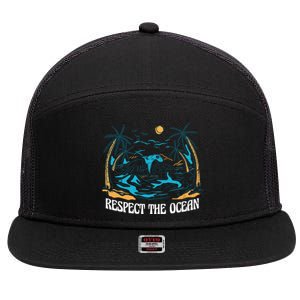 Respect The Ocean 7 Panel Mesh Trucker Snapback Hat