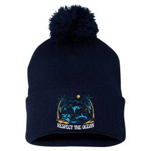 Respect The Ocean Pom Pom 12in Knit Beanie