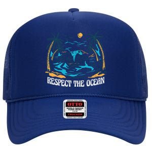 Respect The Ocean High Crown Mesh Back Trucker Hat