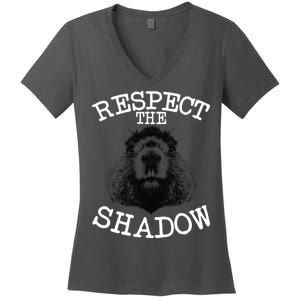 Respect The Shadow Groundhog Women's V-Neck T-Shirt